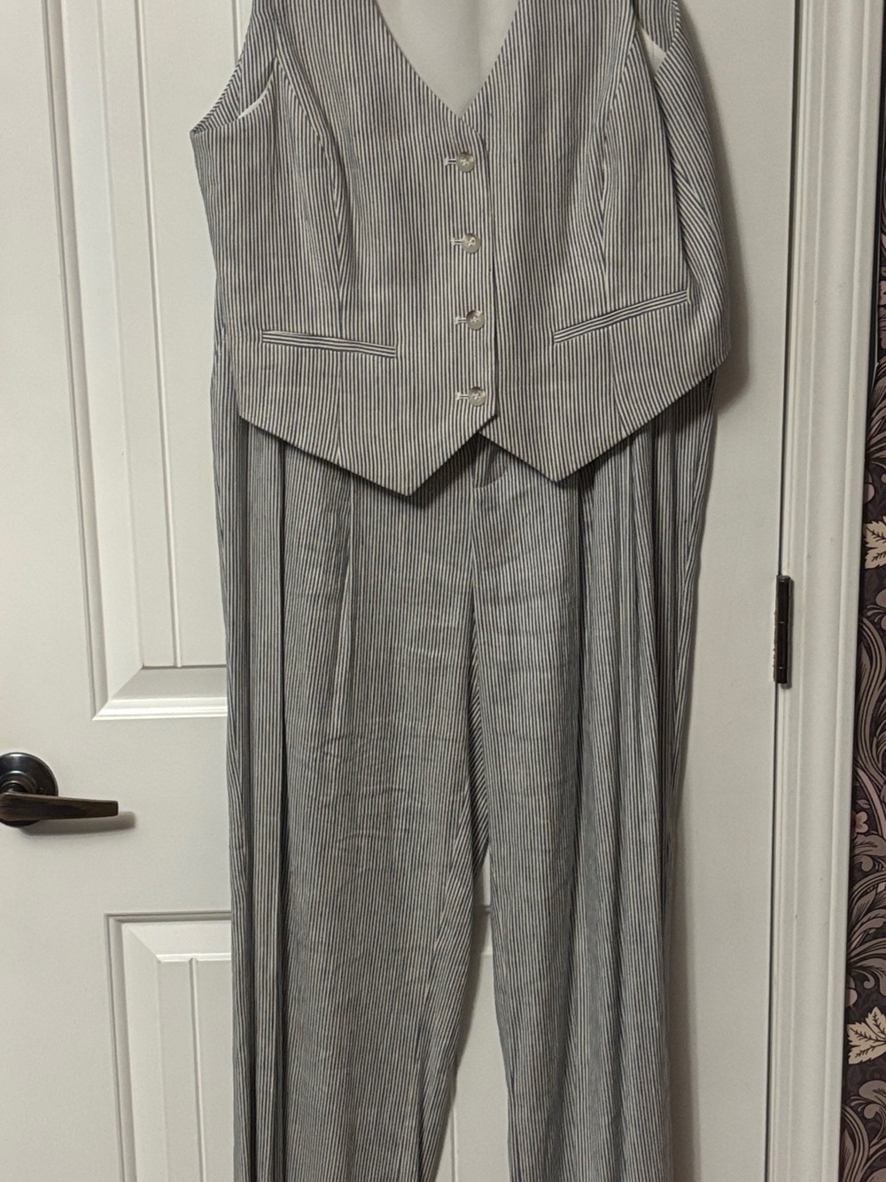 ANTONIO MELANI Gray Pinstripe High-Waist Trousers with Matching Vest, new withou